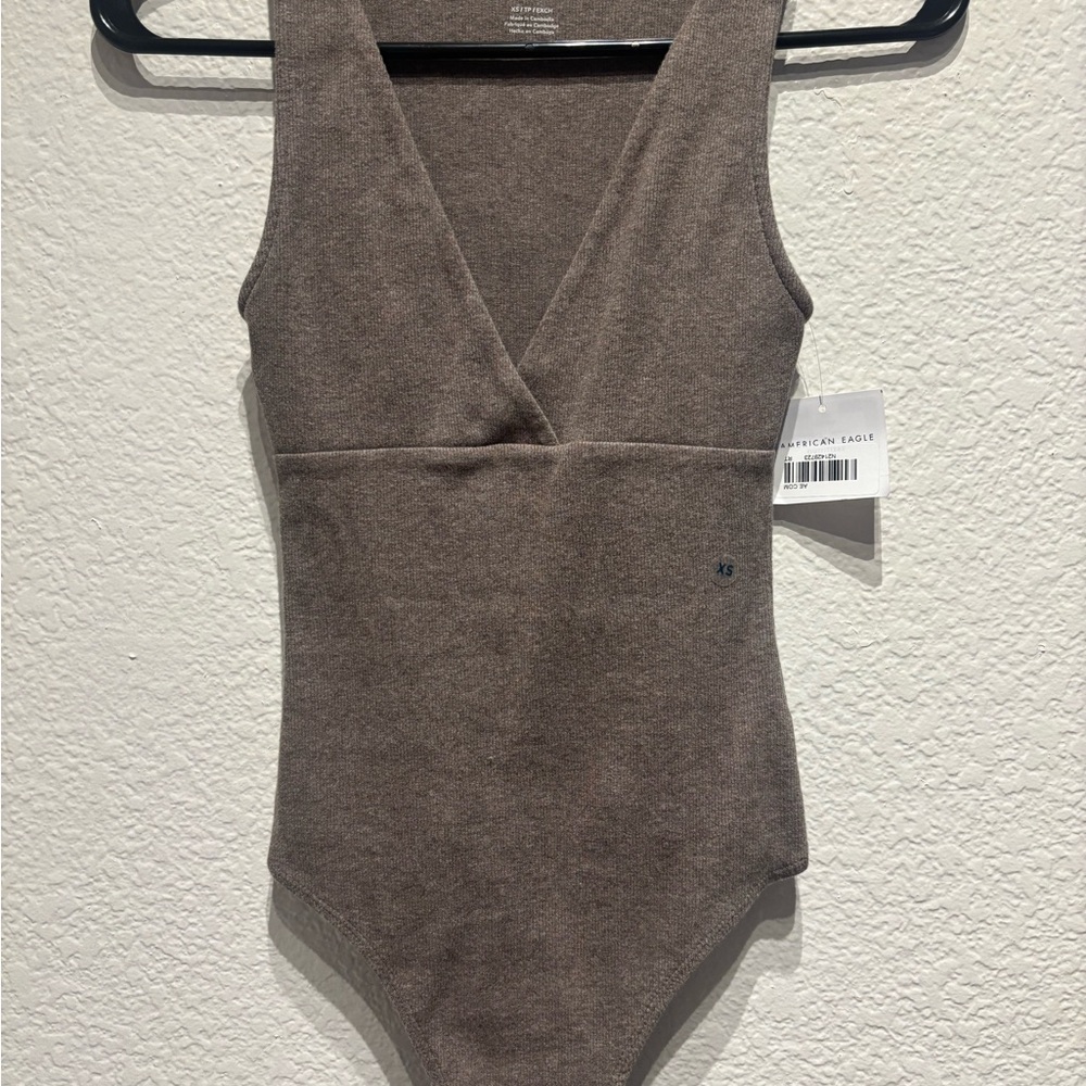 American Eagle Outfitters Taupe V-Neck Bodysuit